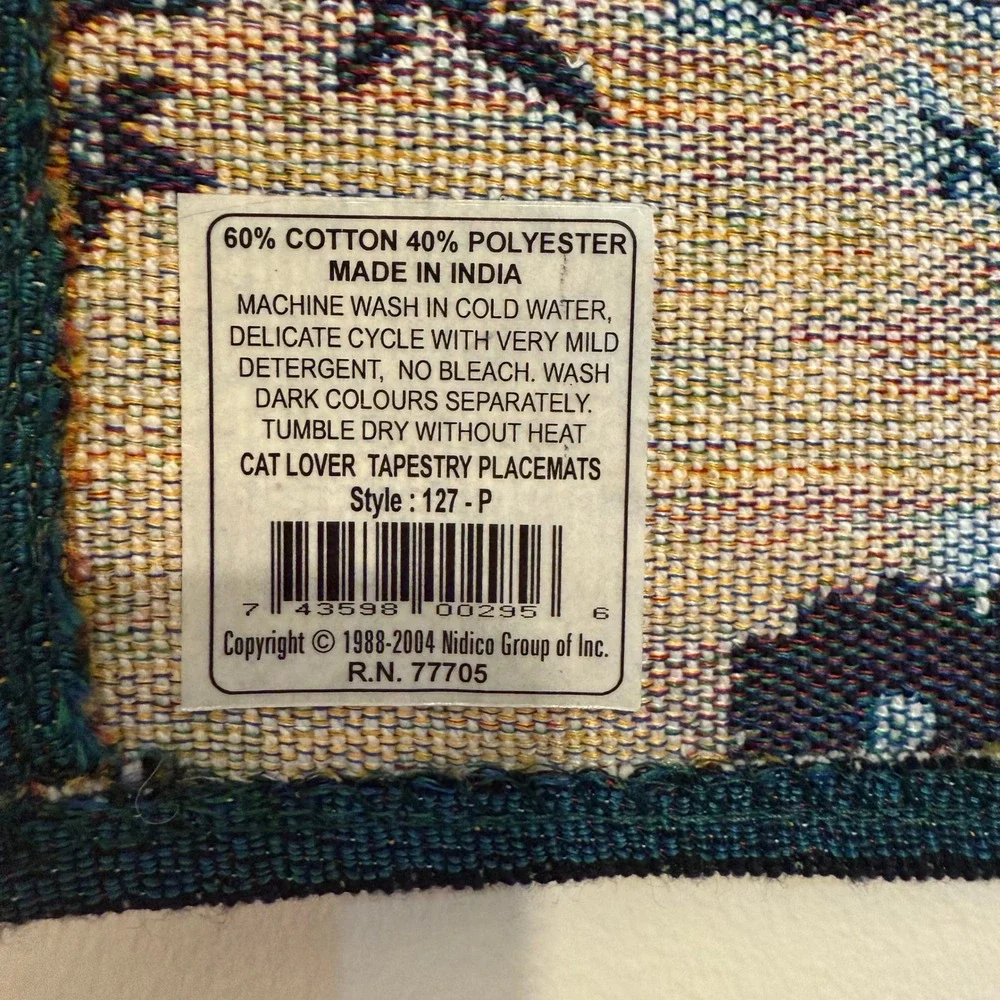 Two Nidico Cat Lover Tapestry Placemat White Kittens Basket NWT‎ NOS